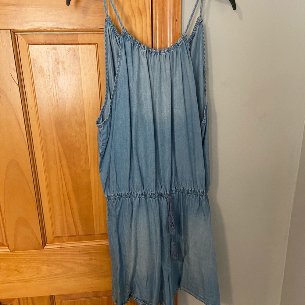 High Neck Blue Chambray Romper